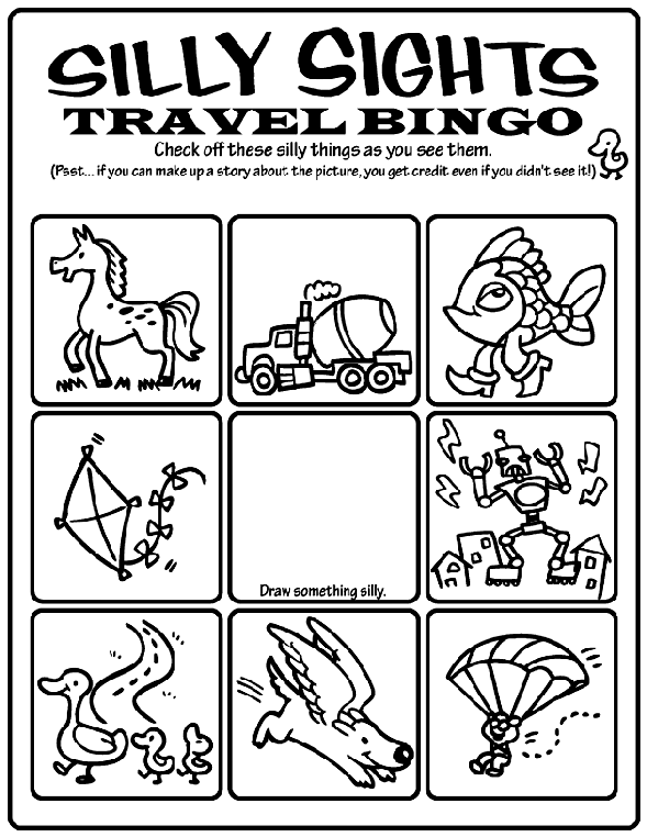 Silly Sights Travel Bingo coloring page