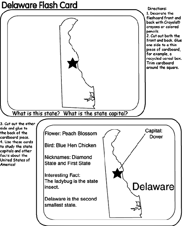 US State Flash Cards - Delaware coloring page