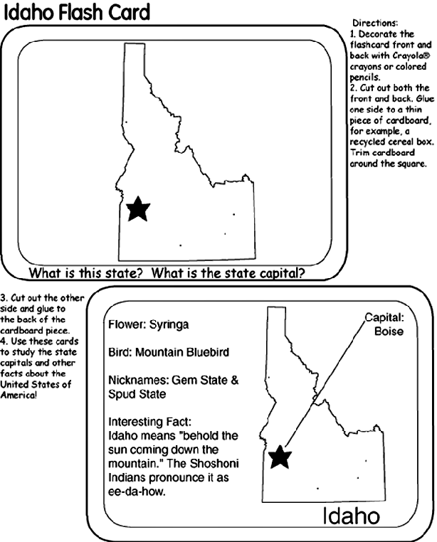 US State Flash Cards - Idaho coloring page
