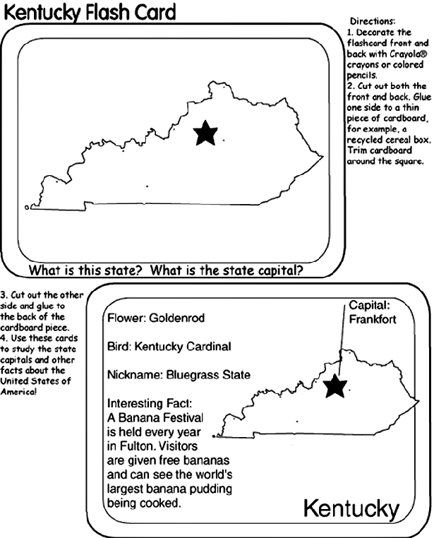 US State Flash Cards - Kentucky coloring page