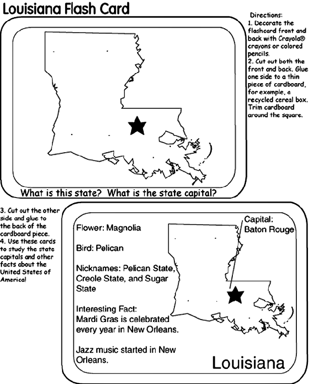 US State Flash Cards - Louisiana coloring page