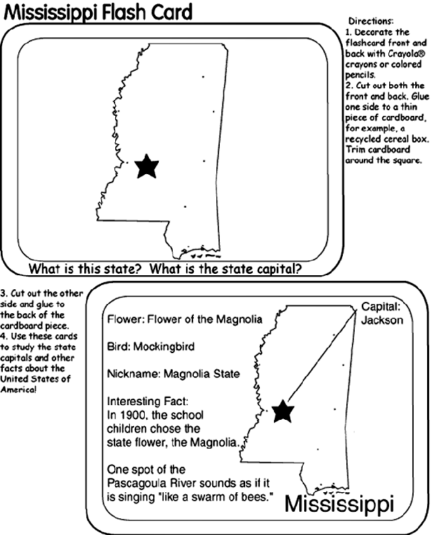 US State Flash Cards - Mississippi coloring page