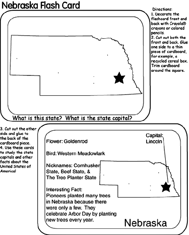 US State Flash Cards - Nebraska coloring page