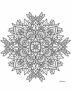 Flower mandala design with petals, leaves, and flower buds