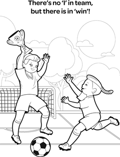There is no I in team, but there is in win. Two kids with long hair celebrating a soccer win