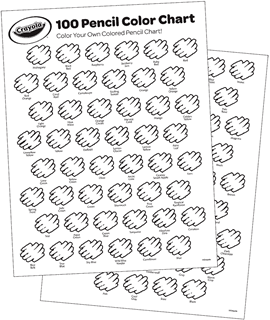 100 illustrated black and white smudges with colored pencil names below each smudge