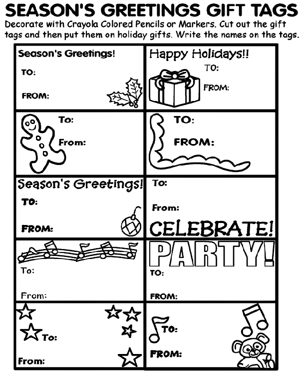 Season's Greeting Gift Tags coloring page