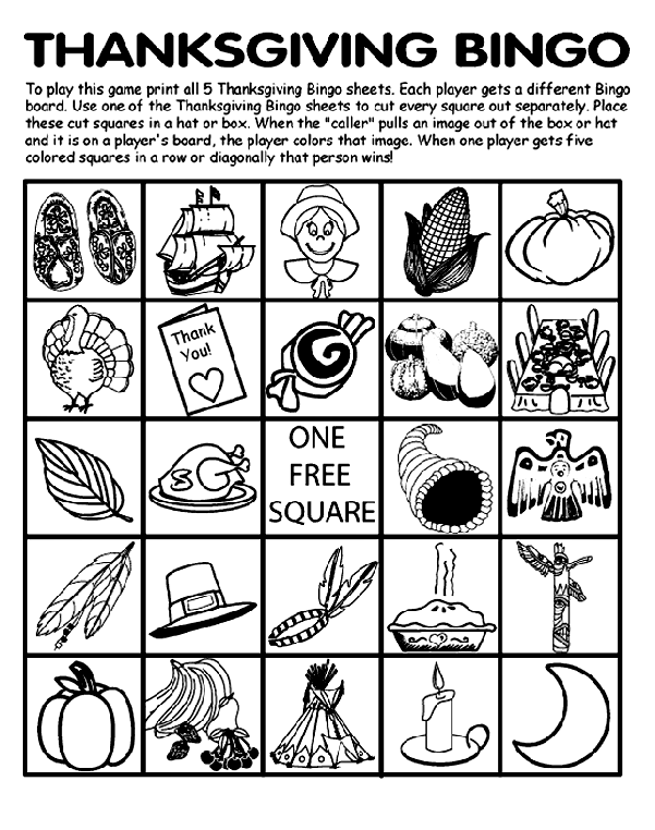 Thanksgiving Bingo Board No.5 coloring page