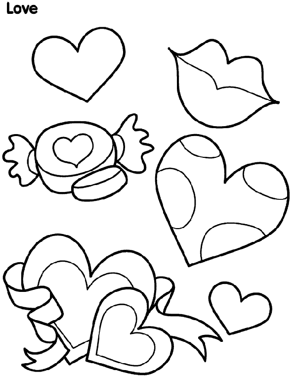 Hearts and Kisses coloring page