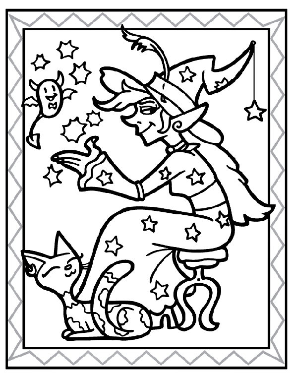 Sitting Witch coloring page