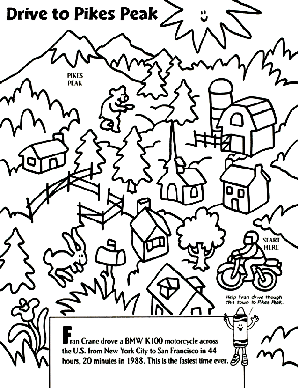 Drive to Pikes Peak coloring page