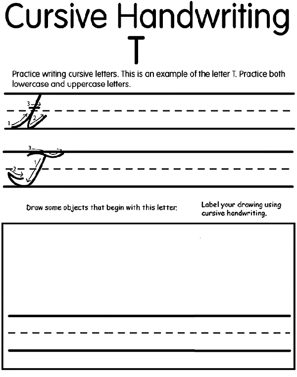 Cursive T coloring page