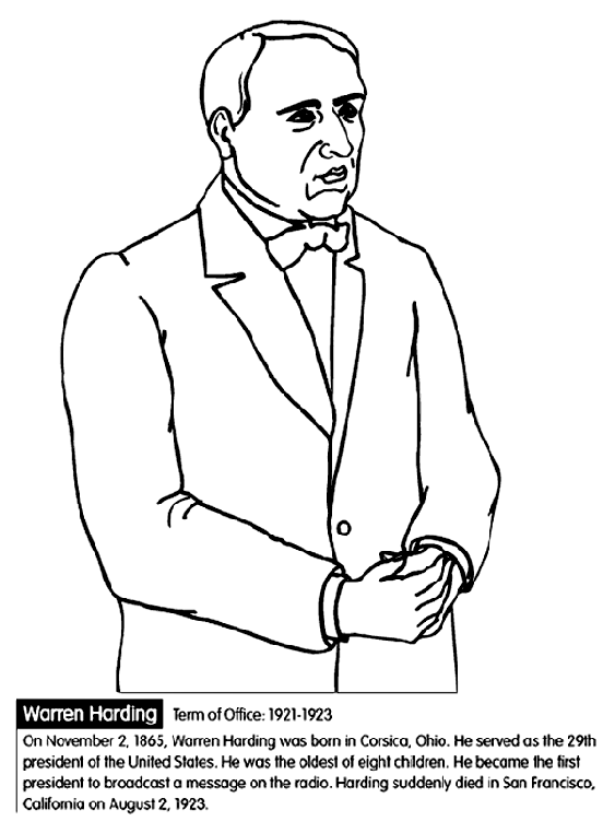U.S. President Warren Harding coloring page
