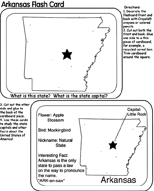 US State Flash Cards - Arkansas coloring page