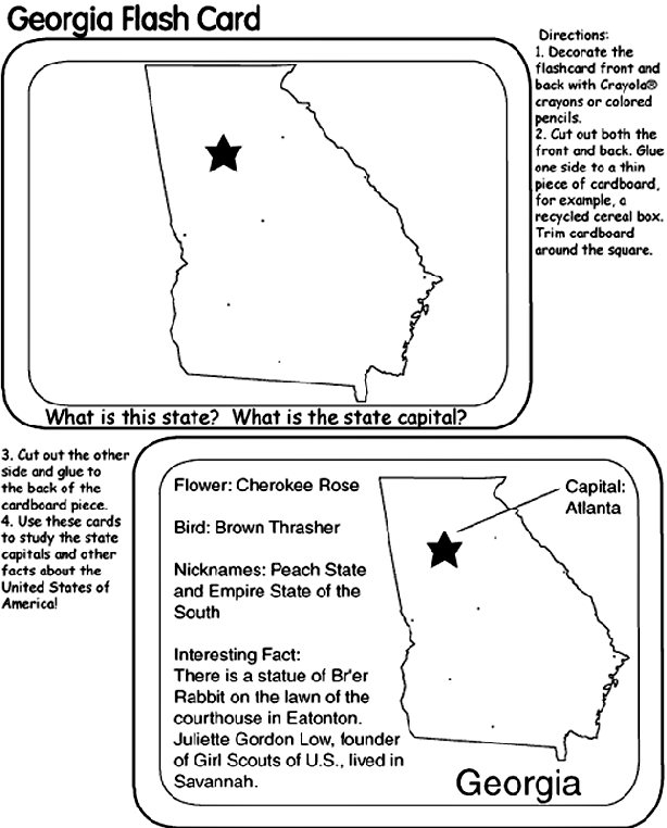 US State Flash Cards - Georgia coloring page
