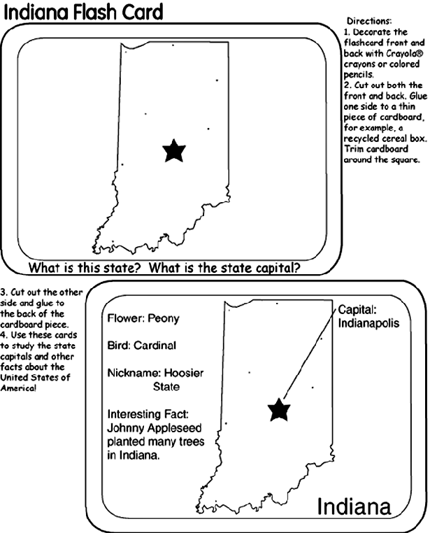 US State Flash Cards - Indiana coloring page