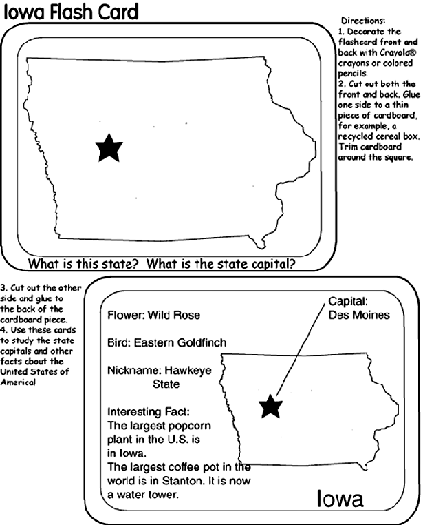 US State Flash Cards - Iowa coloring page