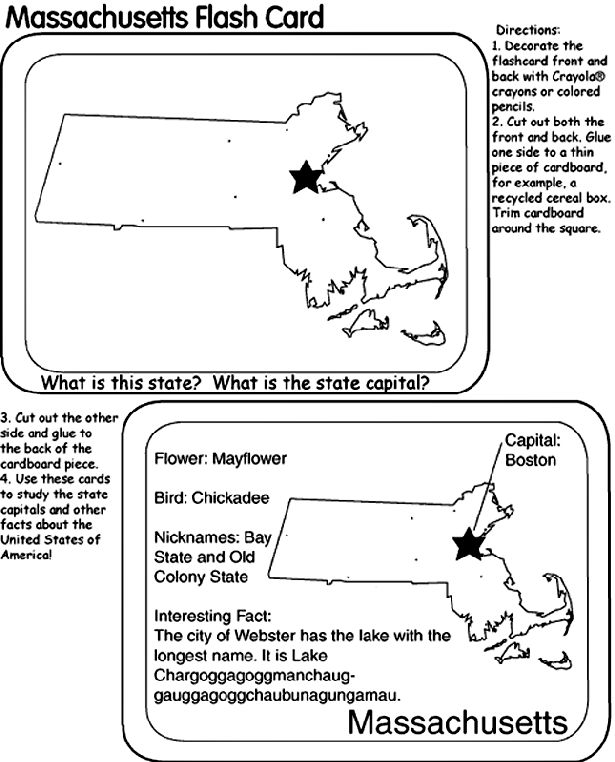 US State Flash Cards - Massachusetts coloring page