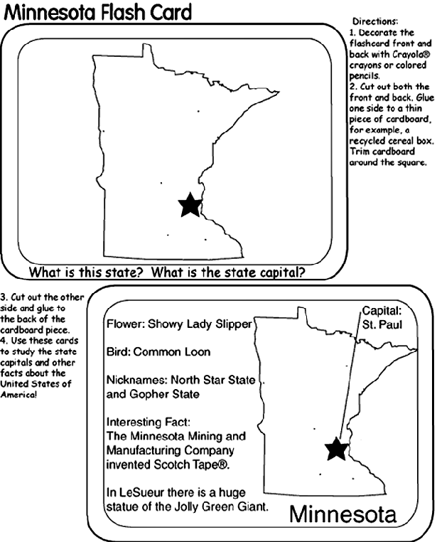 US State Flash Cards - Minnesota coloring page