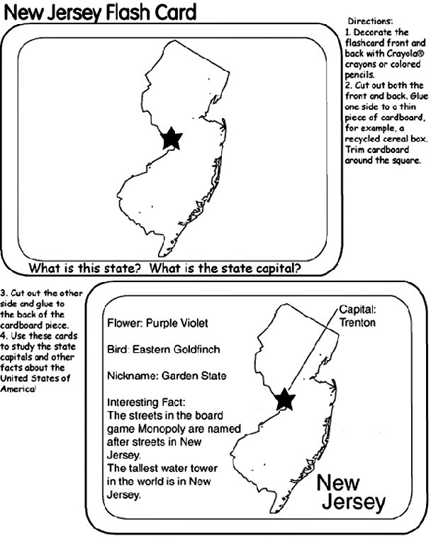 US State Flash Cards - New Jersey coloring page