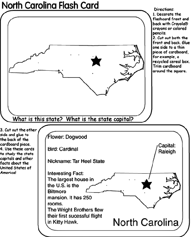 US State Flash Cards - North Carolina coloring page