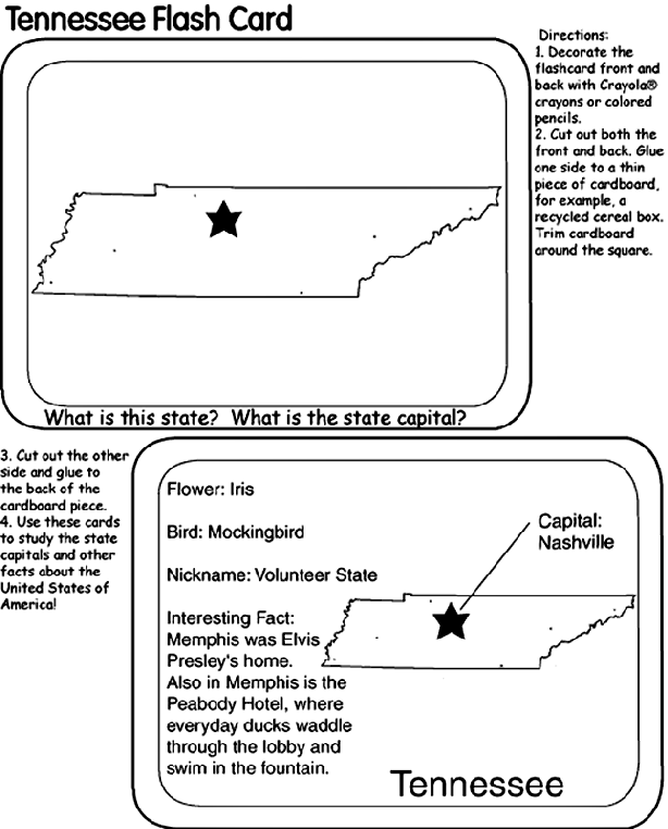 US State Flash Cards - Tennessee coloring page