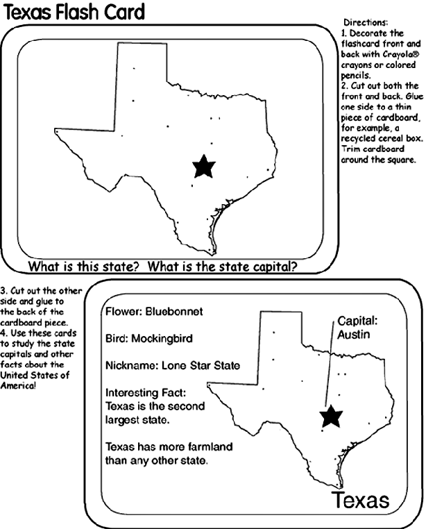 US State Flash Cards - Texas coloring page