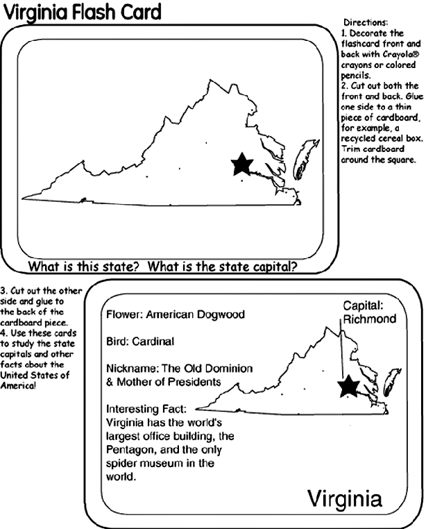 US State Flash Cards - Virginia coloring page