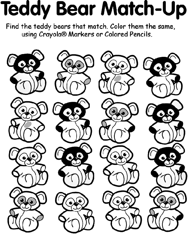 Teddy Bear Match Up coloring page