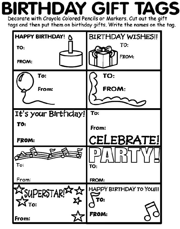 Birthday Gift Tags coloring page