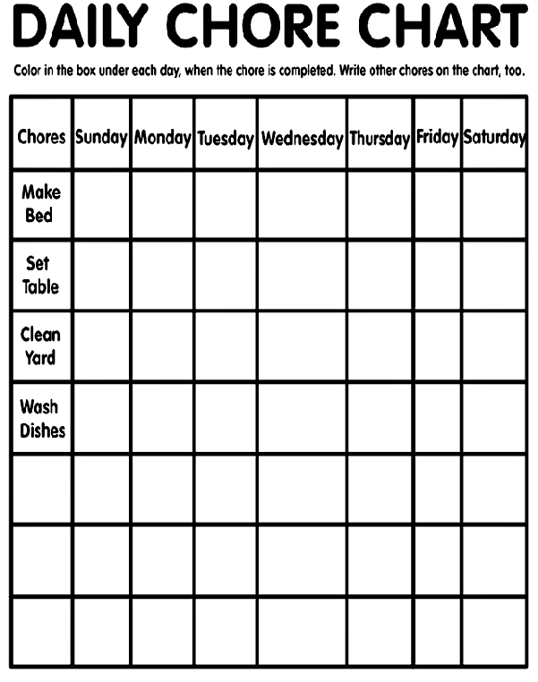 Daily Chore Chart coloring page